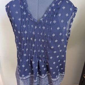 Sonoma Blue Pleated Sleeveless Bib Collar Blouse